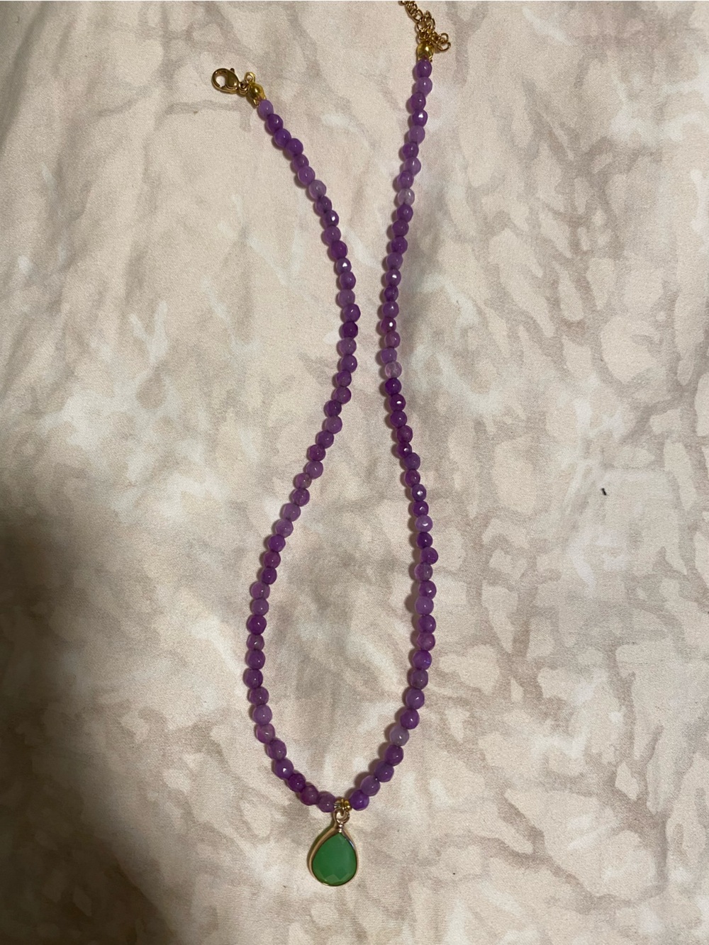 Purple Beaded Necklace with Green  Accent